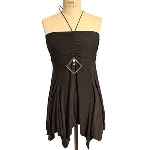 Ginger G Black Strapless Halter Top Asymmetrical Hem Y2K 90s Going Out Size L